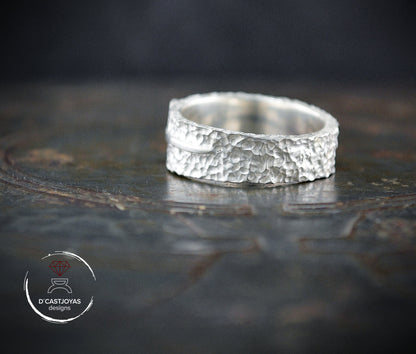 Rustic hammered 925 silver band, Wide hammered wedding band with cross, Men's wedding band, Handmade wedding band, Cool Christmas gift