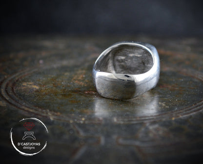 Anillo plata sólida ónix, Anillo sello plata - D´Cast