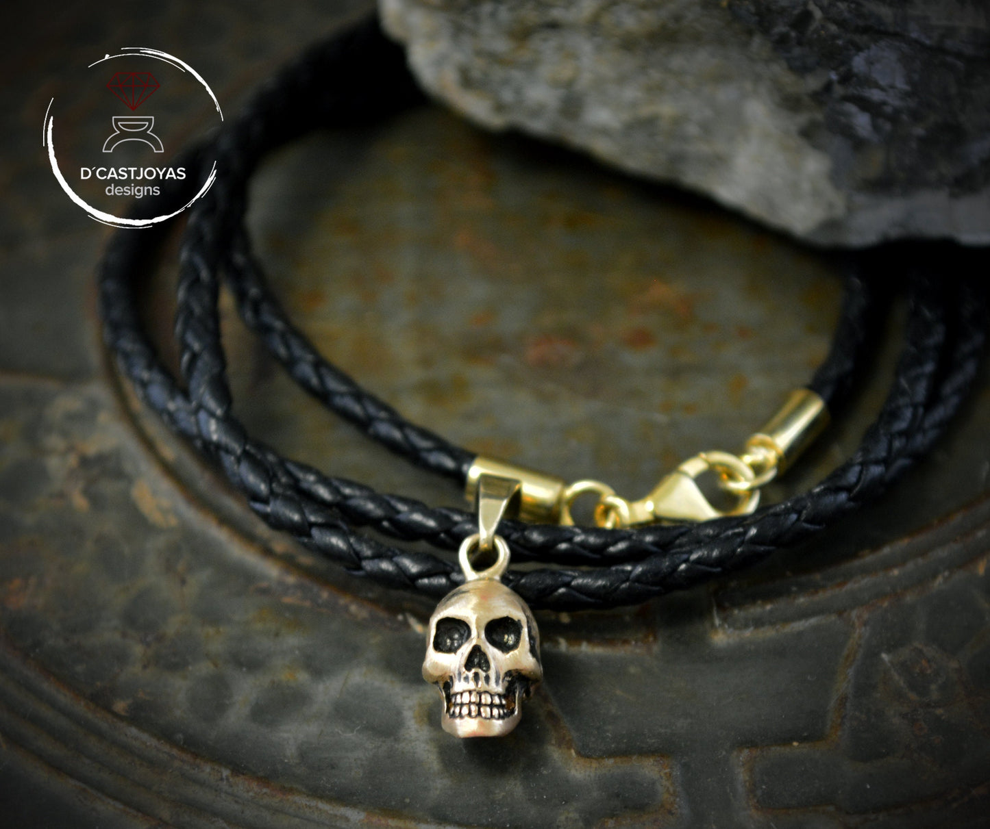 Colgante calavera oro , Calavera oro 14k o 18K con baño de rodio negro, Colgante compromiso para novia gotica, Colgante oro hombre - D´Cast