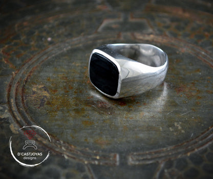 Anillo plata sólida ónix, Anillo sello plata - D´Cast