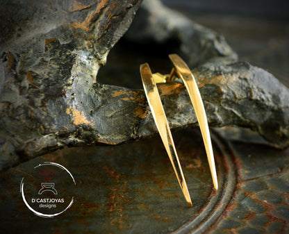 Pendientes largos oro de  14k y 18k, Colmillos serpiente - D´Cast