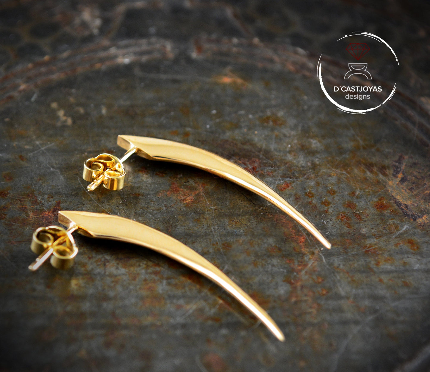 Pendientes largos oro de  14k y 18k, Colmillos serpiente - D´Cast