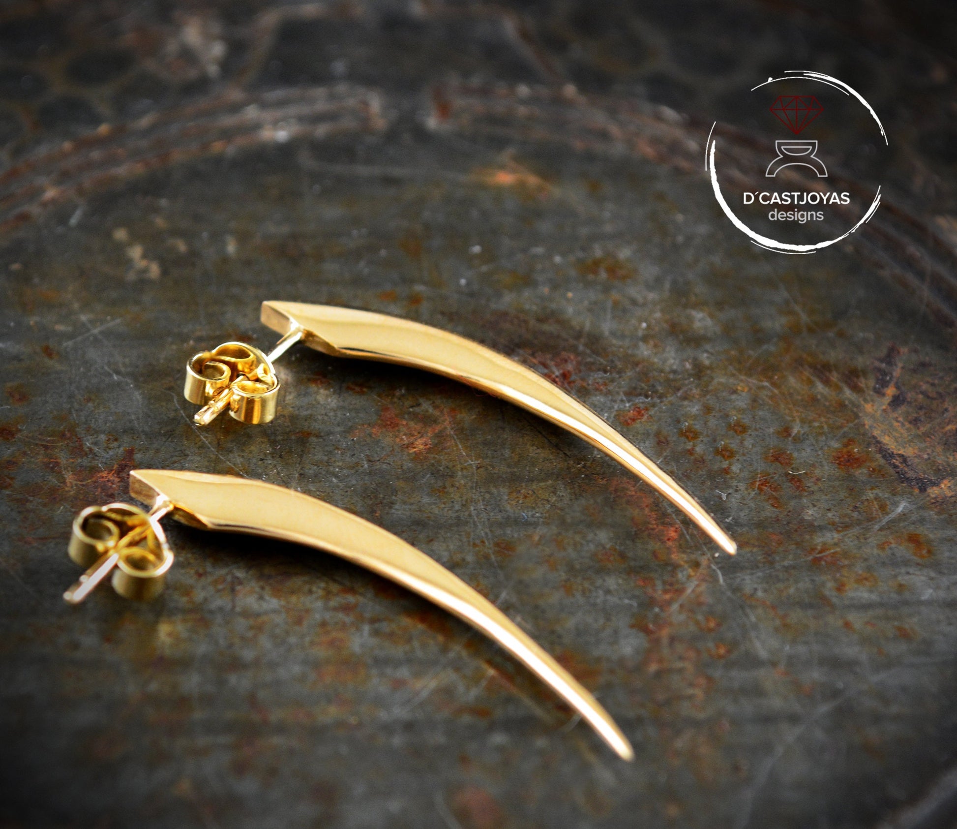 Pendientes largos oro de  14k y 18k, Colmillos serpiente - D´Cast