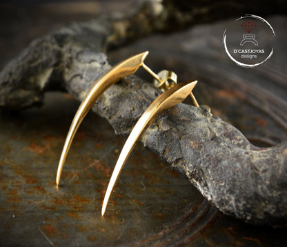 Pendientes largos oro de  14k y 18k, Colmillos serpiente - D´Cast