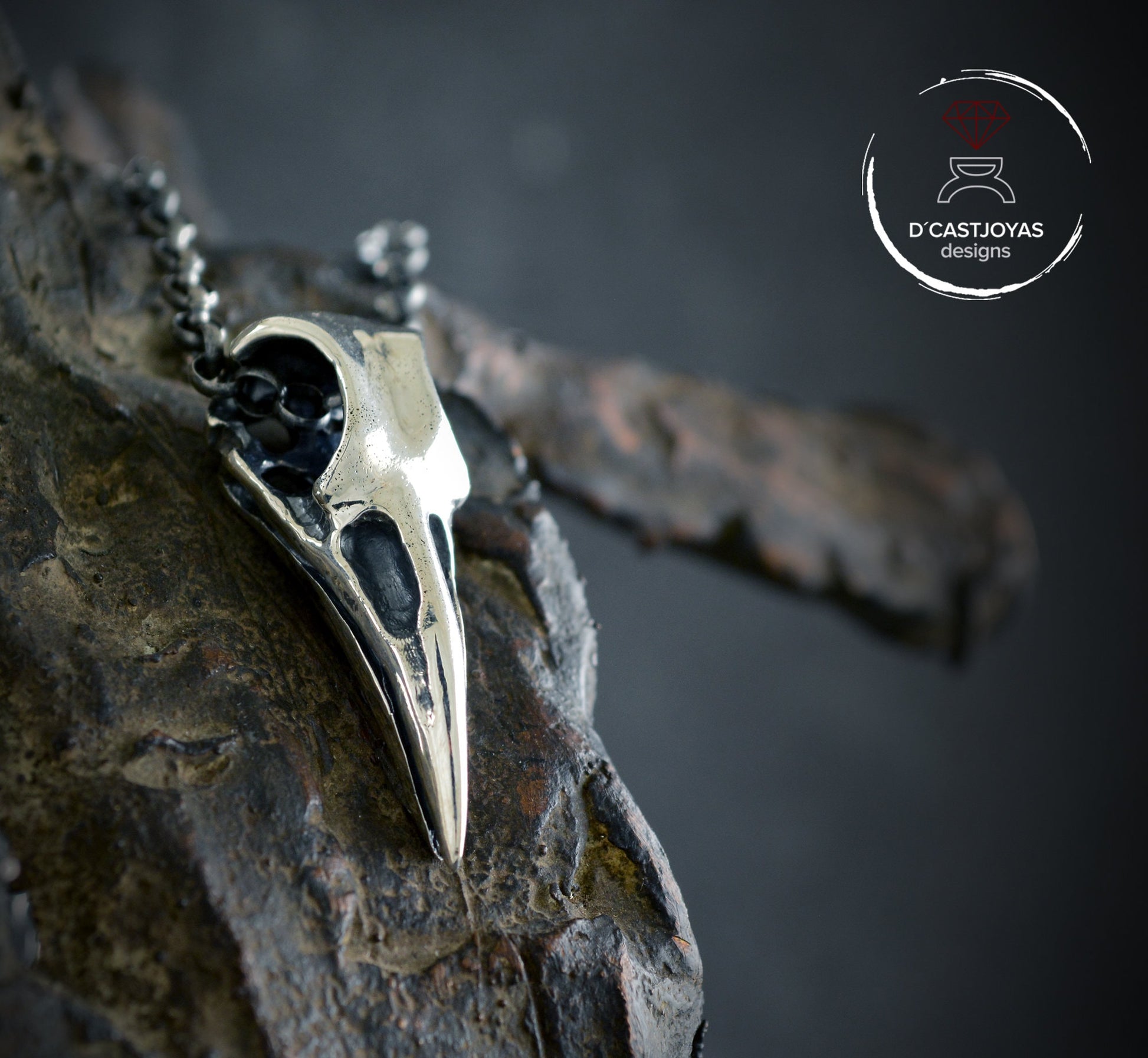 Colgante  plata 925 de cráneo cuervo , Colgante  Cuervo Odin, Collar vikingo, Regalo de San Valentín - D´Cast