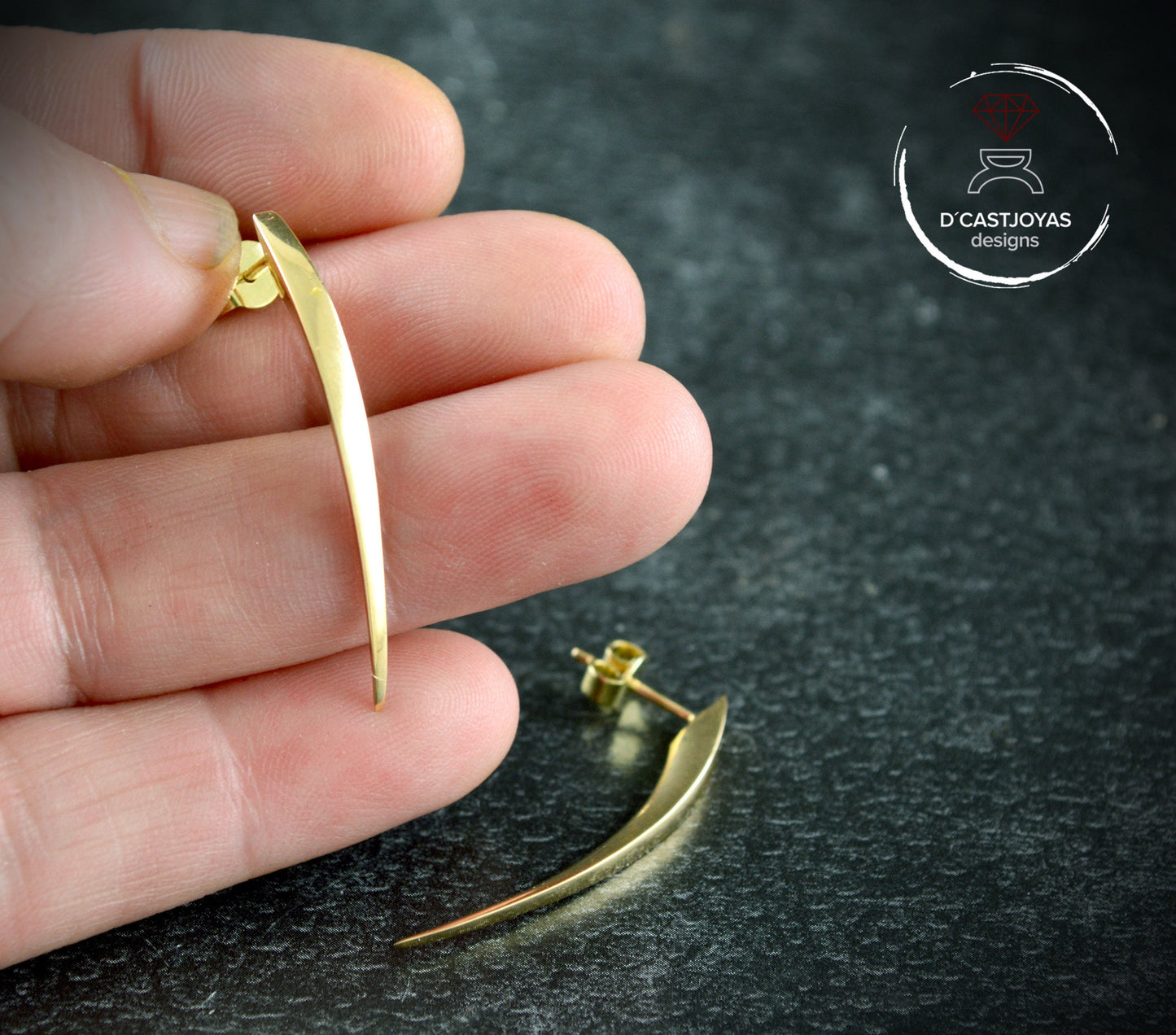 Pendientes largos oro de  14k y 18k, Colmillos serpiente - D´Cast