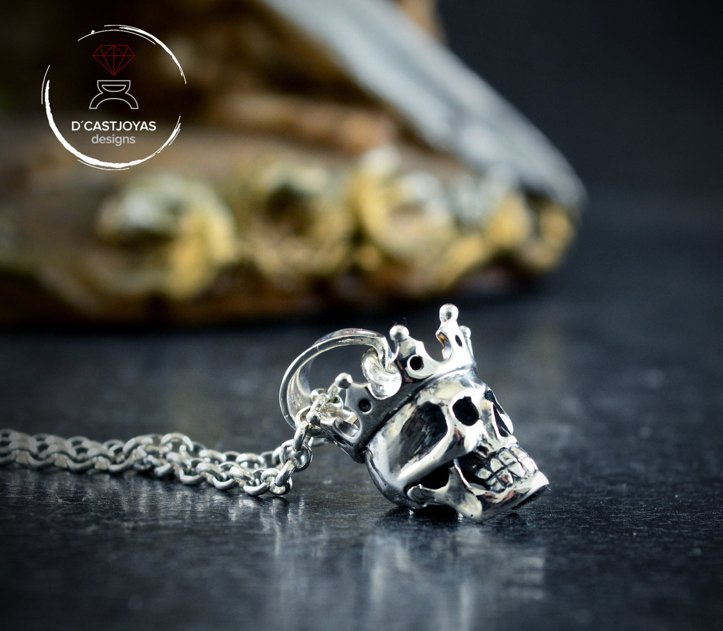 Colgante calavera  rey grande  plata maciza 925 - D´Cast