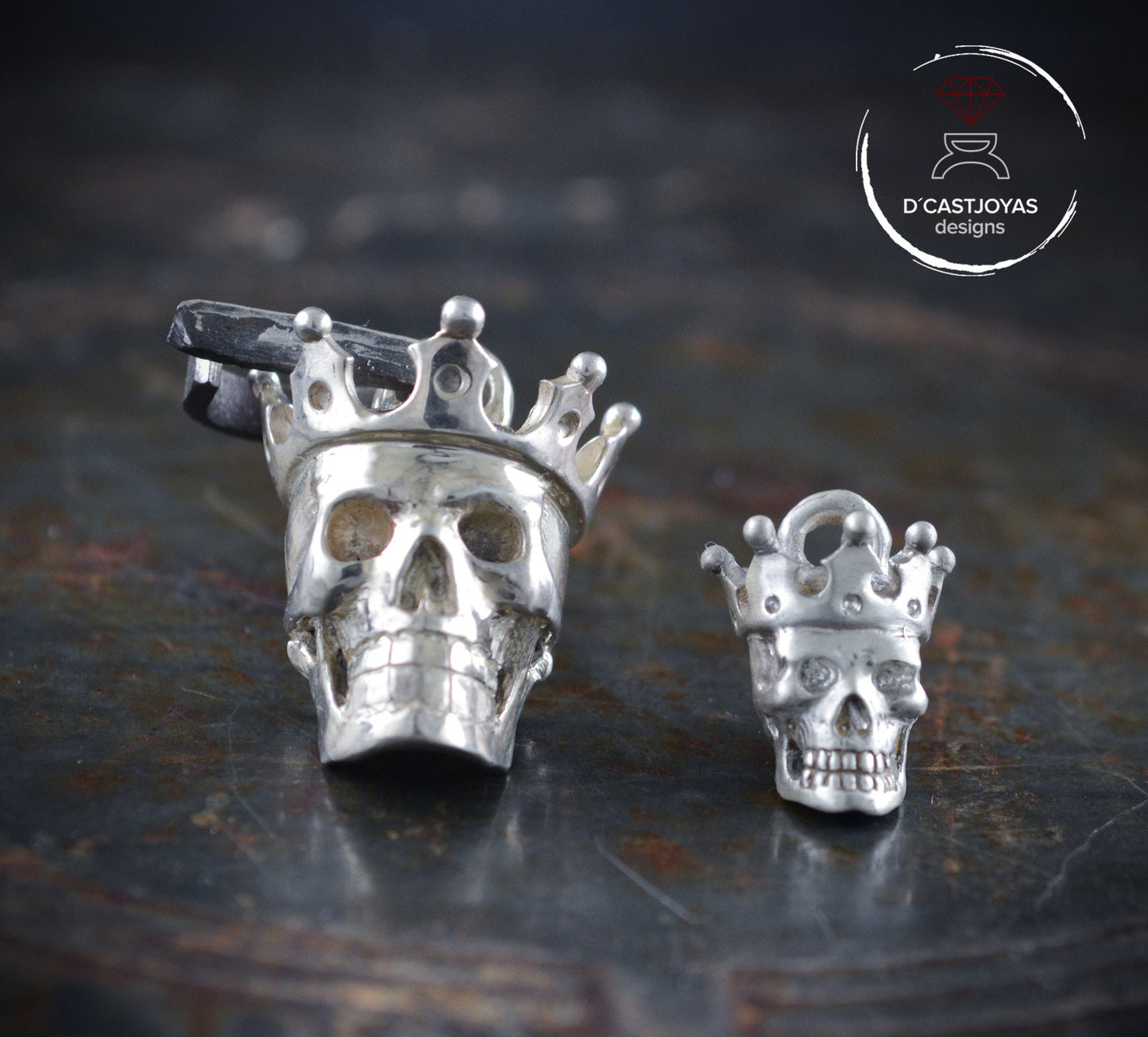 Colgante calavera  rey grande  plata maciza 925 - D´Cast