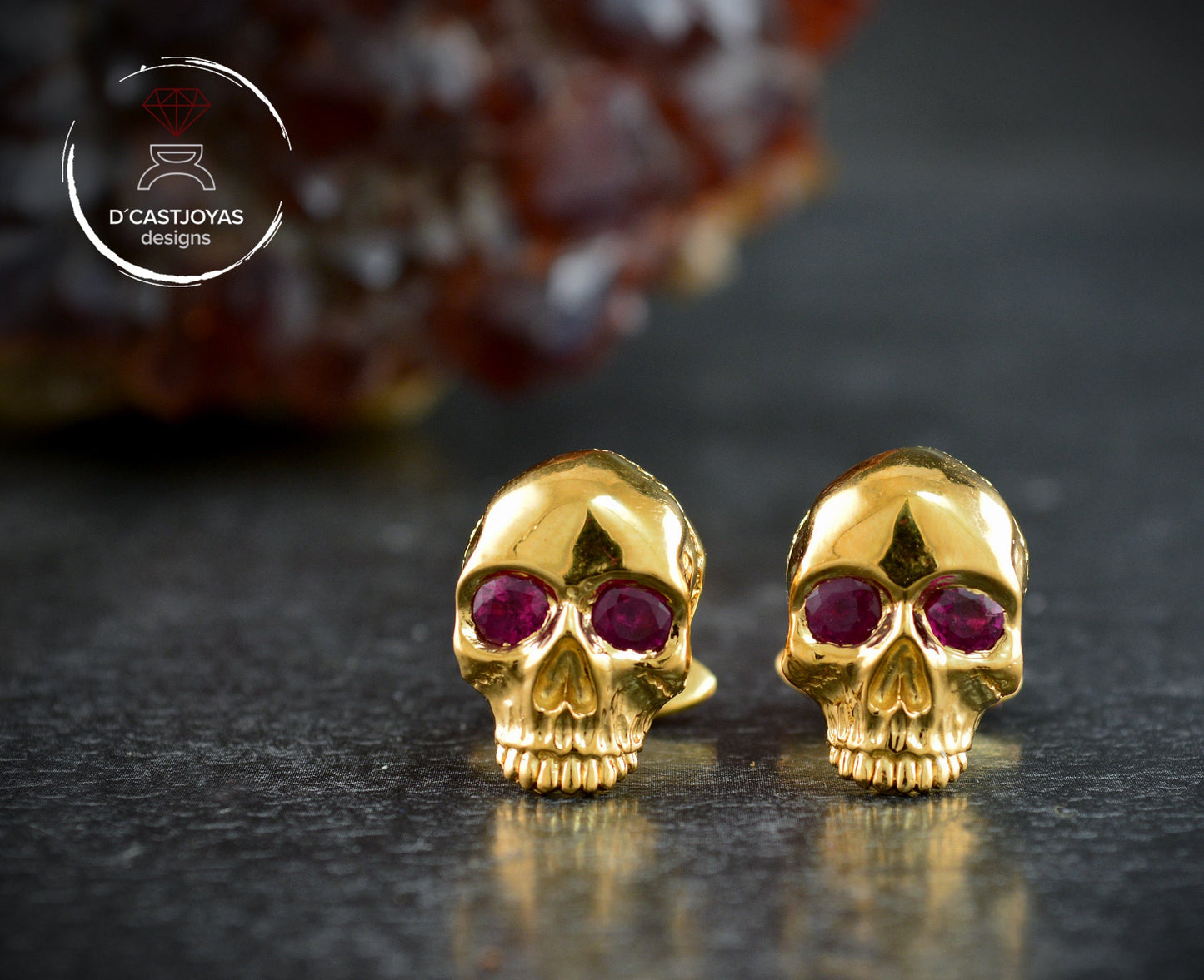 Sterling silver skull pin with natural stones in the eyes