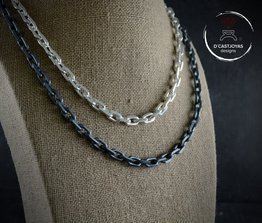 Cadena forzada diamantada muy gruesa plata 925, Hombres Collar de plata 925 , Cadena cable plata oxidada - D´Cast