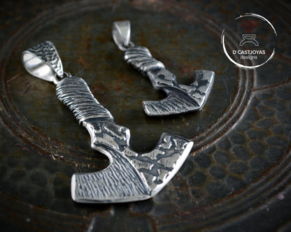 Colgante vikingo de plata maciza Mjolnir para hombre, Hammer Thor con texturas oxidadas, amuleto vikingo - D´Cast