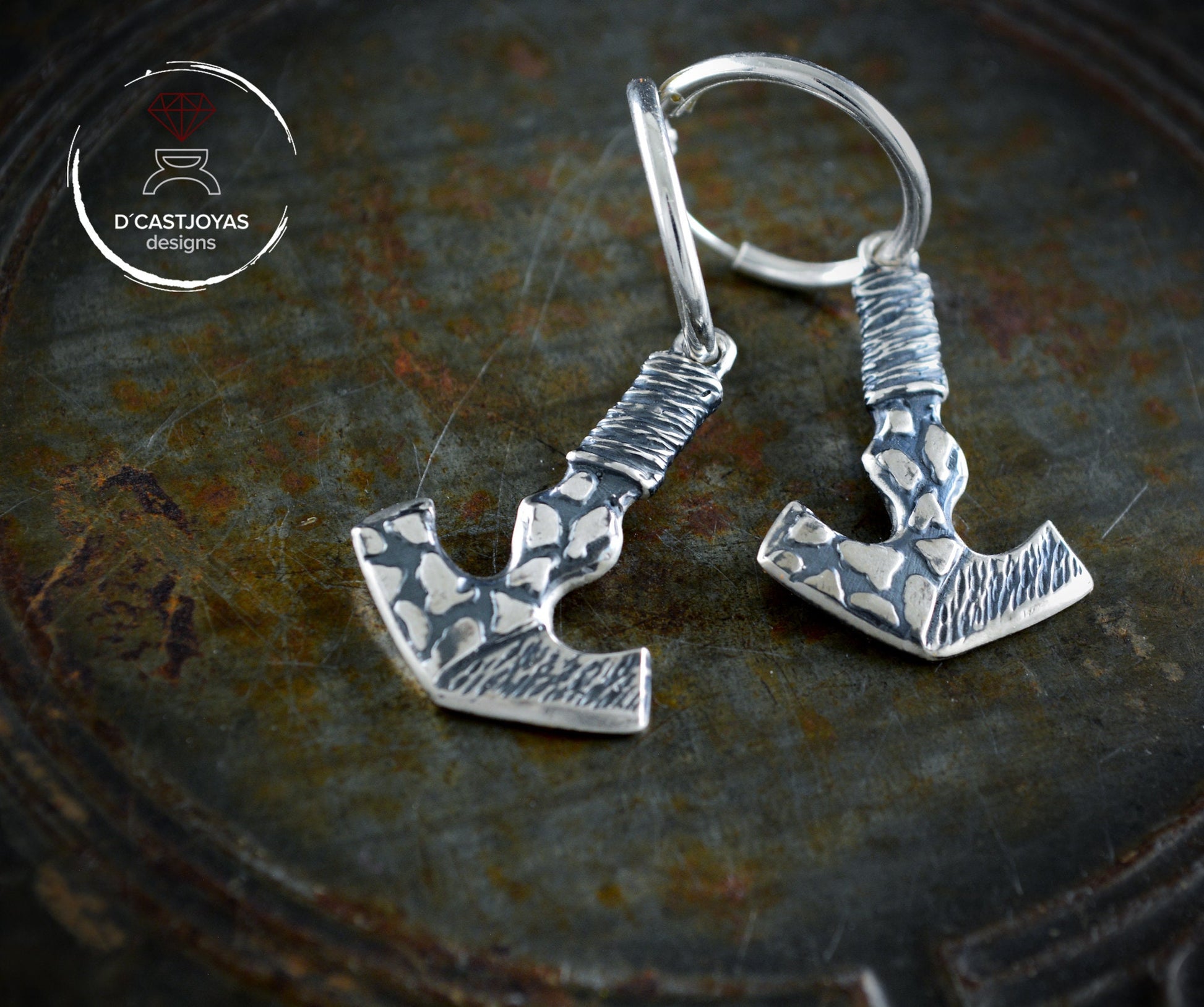 Pendientes de aro vikingos martillo de Thor en plata de ley - D´Cast