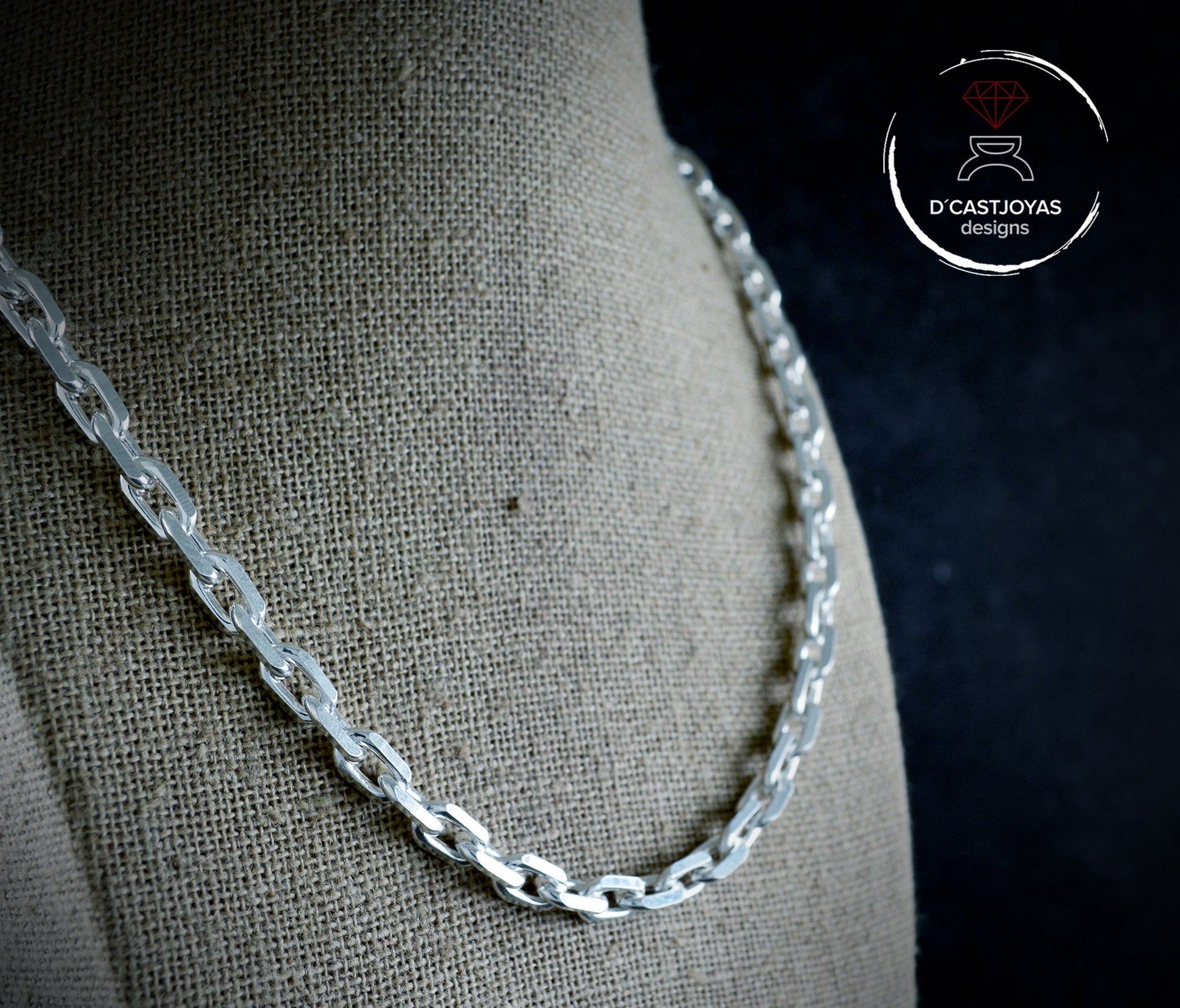 Cadena forzada diamantada muy gruesa plata 925, Hombres Collar de plata 925 , Cadena cable plata oxidada - D´Cast