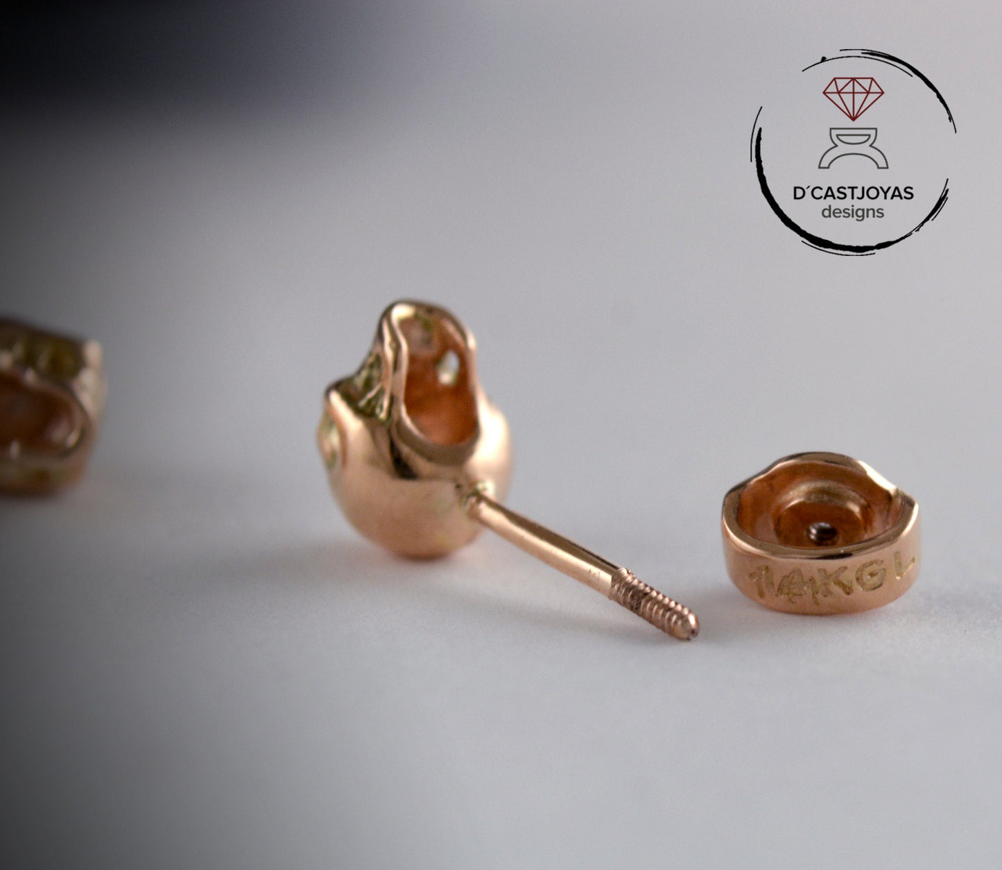 Suplemento cierre rosca para los pendientes tiny skull en oro 14k y 18k, trasera de pendiente de tornillo