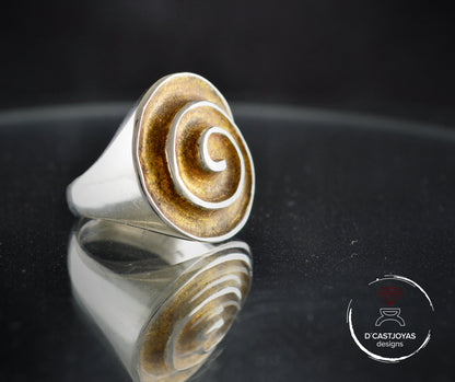 Anillo plata Espiral celta Estilo Boho, Anillo sello redondeado para hombre y mujer, Anillo artesanal - D´Cast