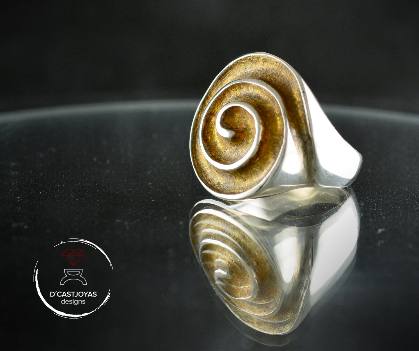 Anillo plata Espiral celta Estilo Boho, Anillo sello redondeado para hombre y mujer, Anillo artesanal - D´Cast