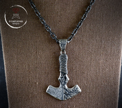 Colgante vikingo de plata maciza Mjolnir para hombre, Hammer Thor con texturas oxidadas, amuleto vikingo - D´Cast