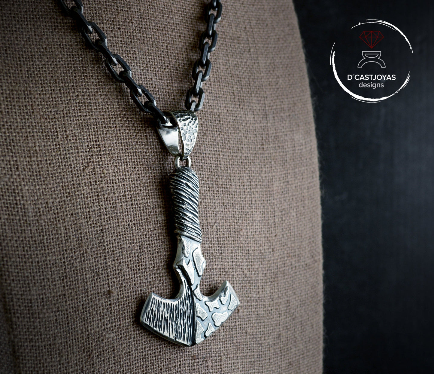 Colgante vikingo de plata maciza Mjolnir para hombre, Hammer Thor con texturas oxidadas, amuleto vikingo - D´Cast