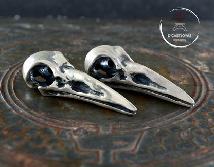 Large sterling silver raven skull, Viking bird skull necklace