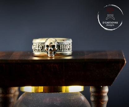 Anillo banda Memento Mori con calavera en plata de ley maciza, Anillo calavera hombre - D´Cast