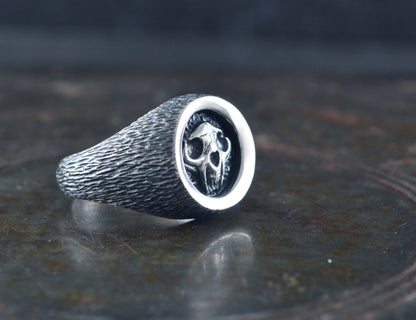 Anillo sello con calavera de gato en plata de ley - D´Cast