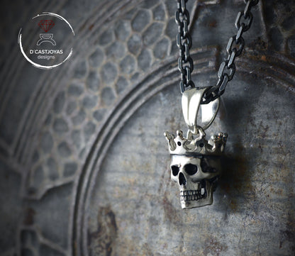 Colgante calavera  rey grande  plata maciza 925 - D´Cast