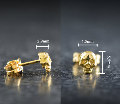 Diamantes Pendiente de calavera diminuta de oro de 14k o 18k, Pendiente de calavera de oro de 18k con piedras naturales - D´Cast