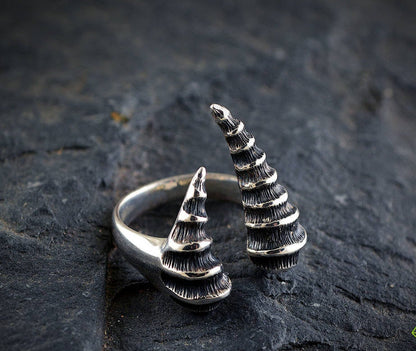 Drachenhorn-Silberring, offener Drachenring, handgefertigter Ring, Drachenknochen, Gothic-Schmuck, Unisex-Schmuck, Urban-Stil