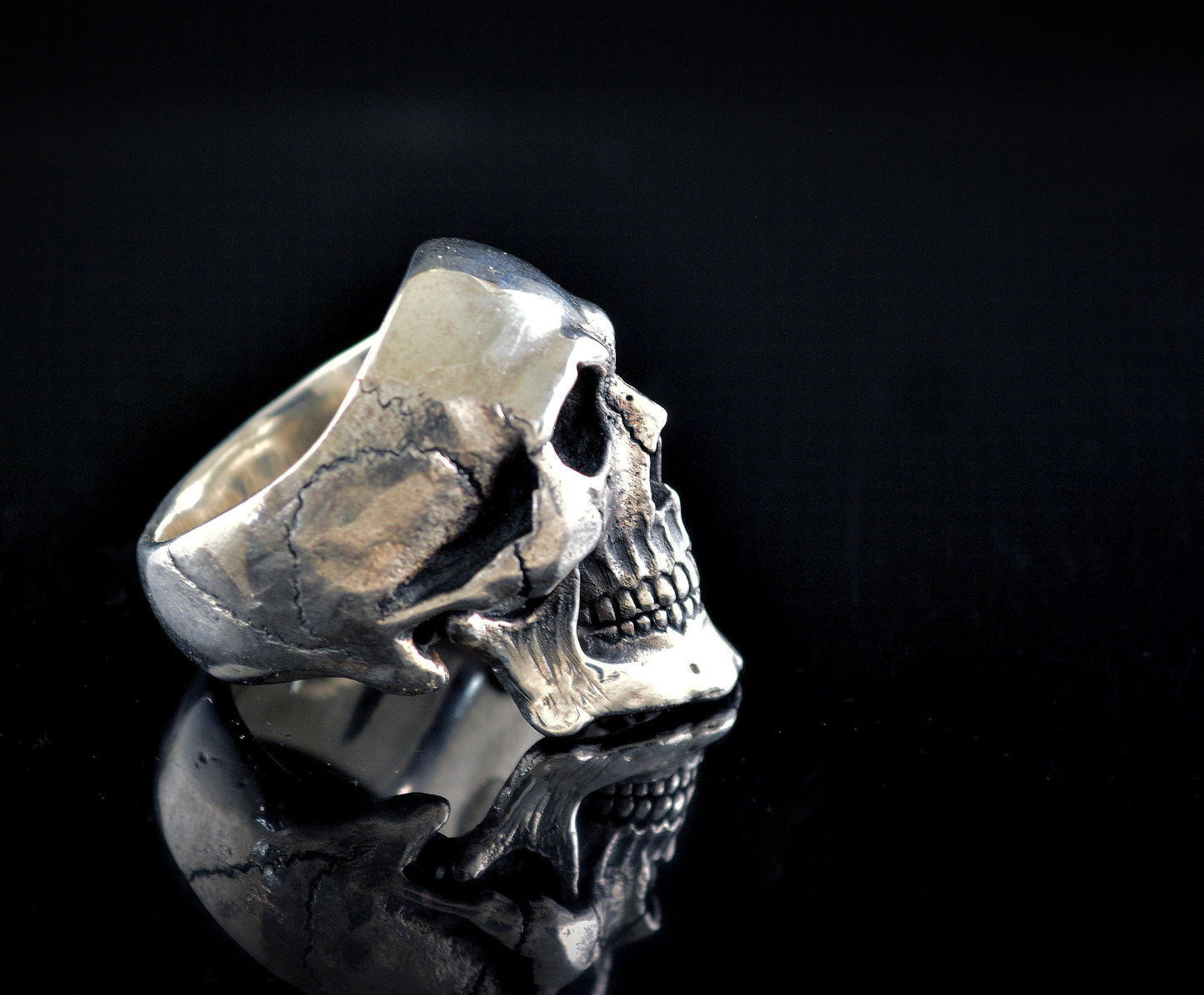 Anillo Calavera en plata de ley, Cráneo humano completo, Memento mori, Rock and Roll - D´Cast