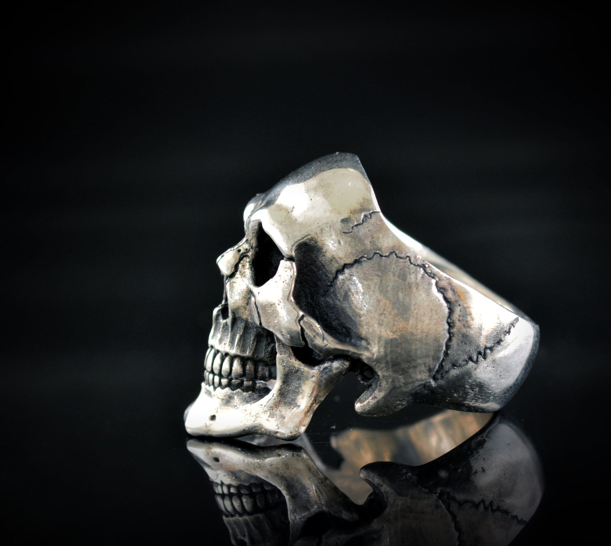 Anillo Calavera en plata de ley, Cráneo humano completo, Memento mori, Rock and Roll - D´Cast