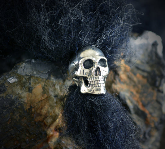 Skull beard ring handmade in sterling silver, Viking beard ornament