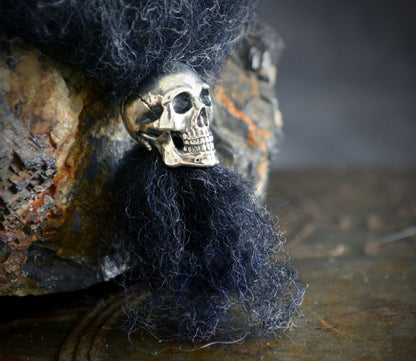 Skull beard ring handmade in sterling silver, Viking beard ornament