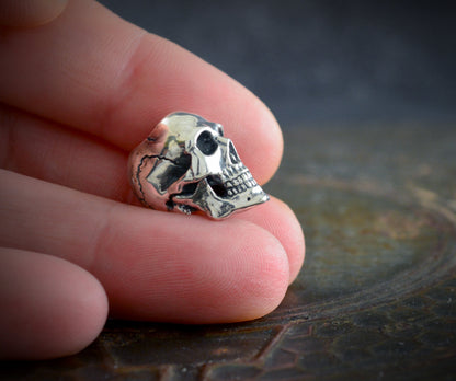 Skull beard ring handmade in sterling silver, Viking beard ornament