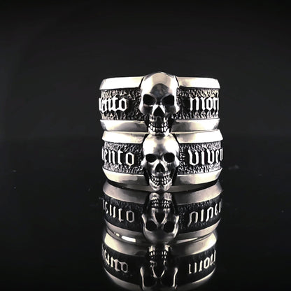 Anillo banda Memento Mori con calavera en plata de ley maciza, Anillo calavera hombre - D´Cast