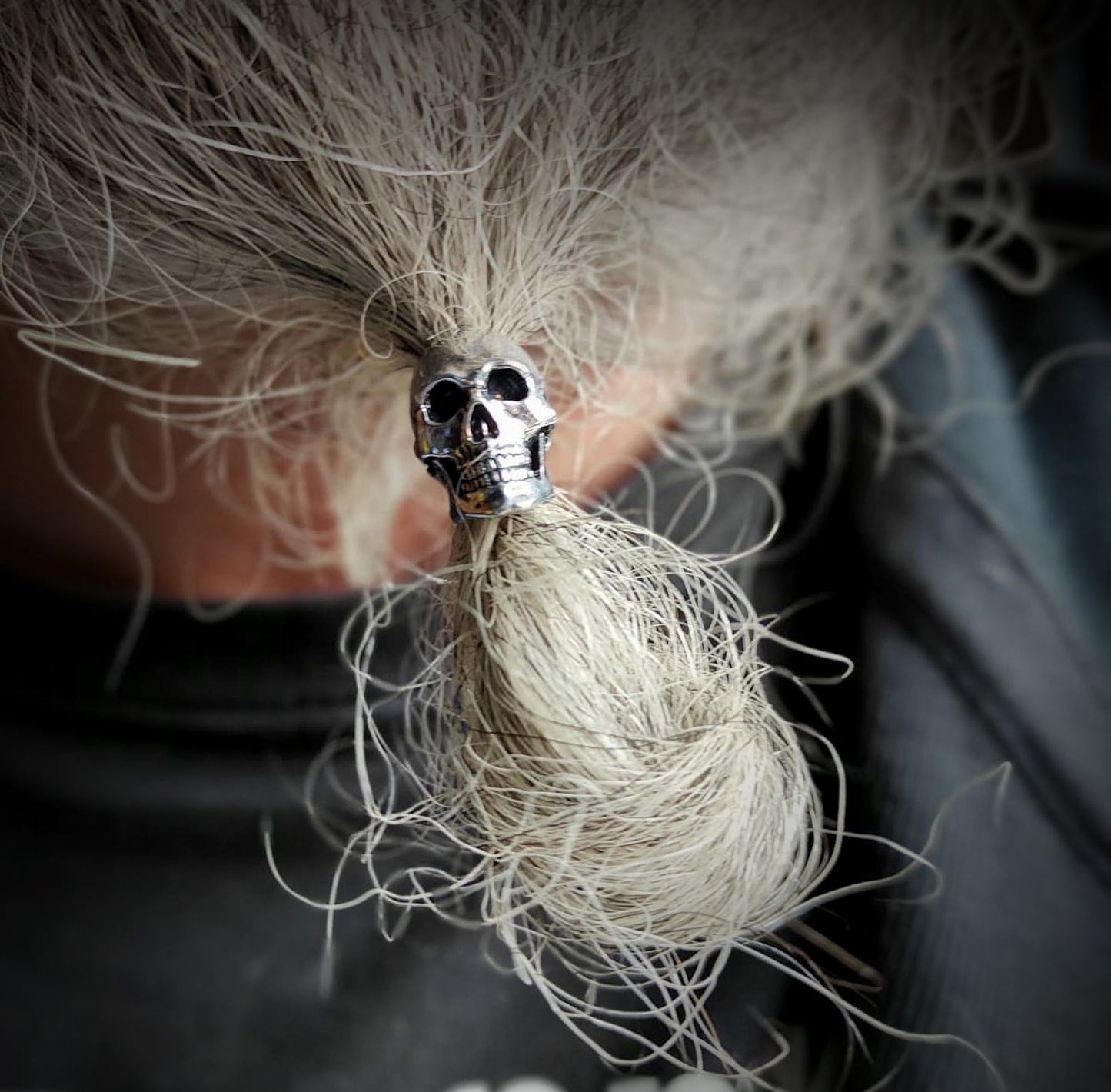 Skull beard ring handmade in sterling silver, Viking beard ornament