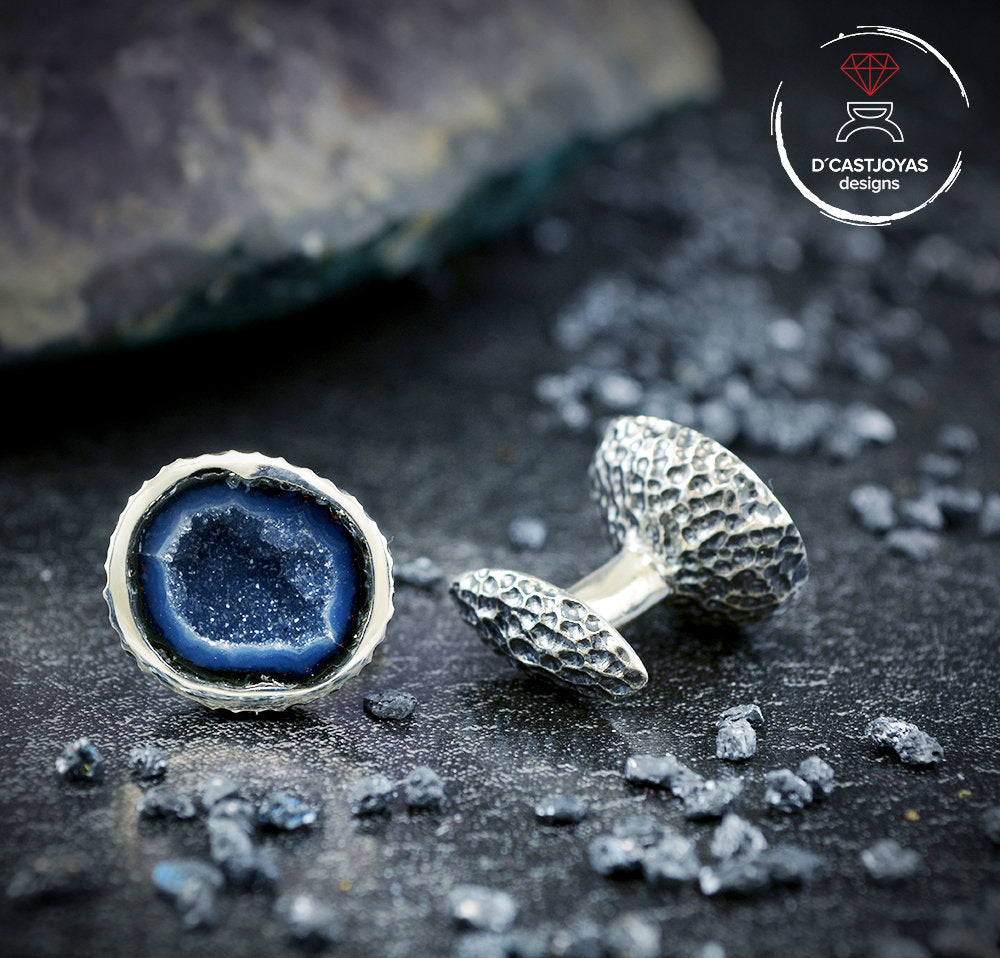 Gemelos de plata personalizados exclusivos con piedra Tabasco Baby Geode - D´Cast