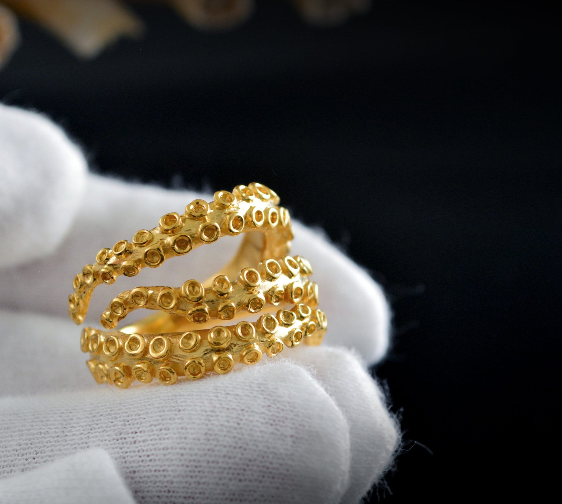 Anillo tentáculos pulpo en oro sólido de 18k, 14k o 10k, Anillo ajustable tentáculos , Joyería del mar - D´Cast