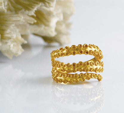 Anillo tentáculos pulpo en oro sólido de 18k, 14k o 10k, Anillo ajustable tentáculos , Joyería del mar - D´Cast