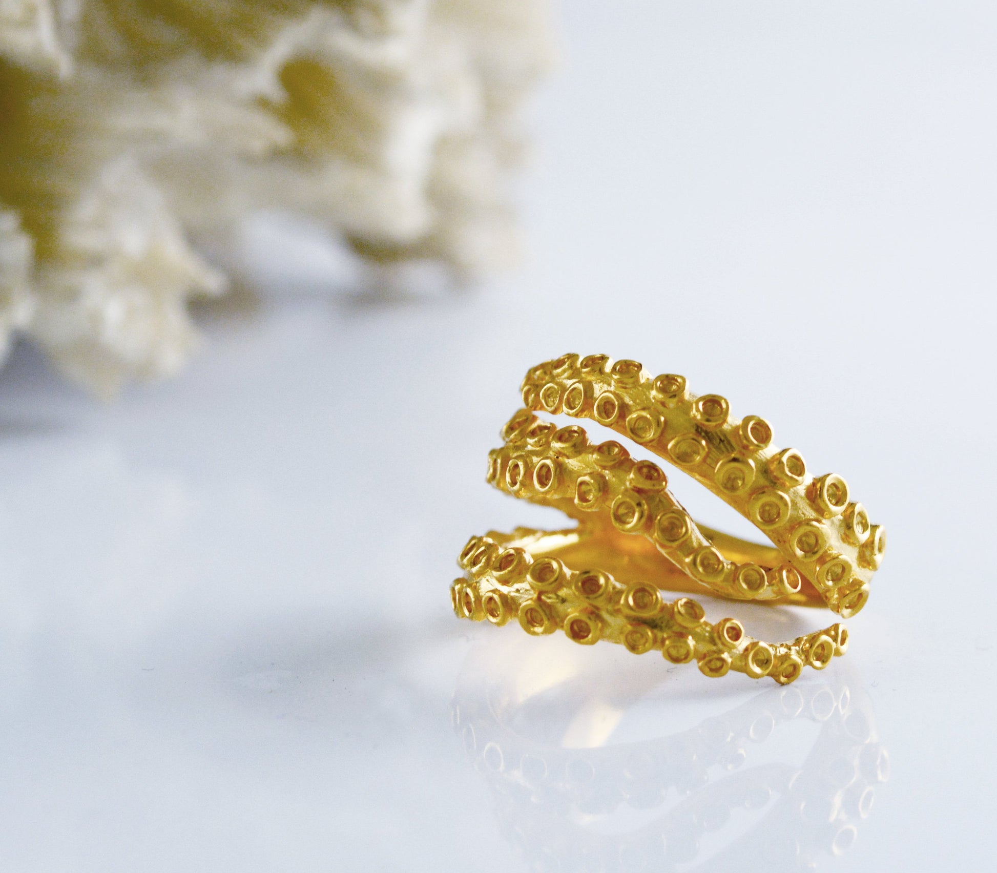 Anillo tentáculos pulpo en oro sólido de 18k, 14k o 10k, Anillo ajustable tentáculos , Joyería del mar - D´Cast