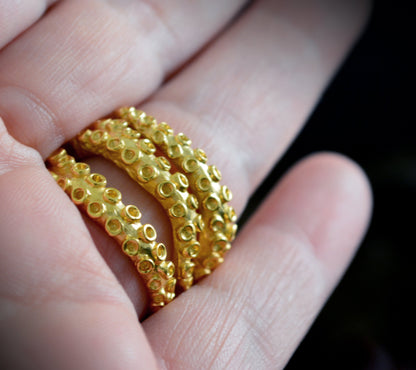 Anillo tentáculos pulpo en oro sólido de 18k, 14k o 10k, Anillo ajustable tentáculos , Joyería del mar - D´Cast