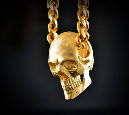 Colgante calavera humana grande de oro , Craneo humano completo de oro de 18k, Memento mori colgante, Regalo calavera única - D´Cast