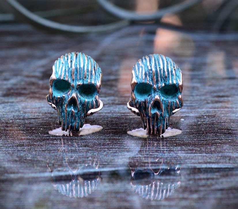 Gemelos calavera, Gemelos de plata maciza, Gemelos de calavera para hombres, Joyas de Halloween, Badass, Joyas de motociclista, Artesanales - D´Cast