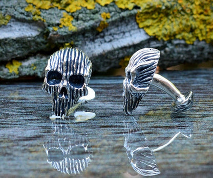 Gemelos calavera, Gemelos de plata maciza, Gemelos de calavera para hombres, Joyas de Halloween, Badass, Joyas de motociclista, Artesanales - D´Cast