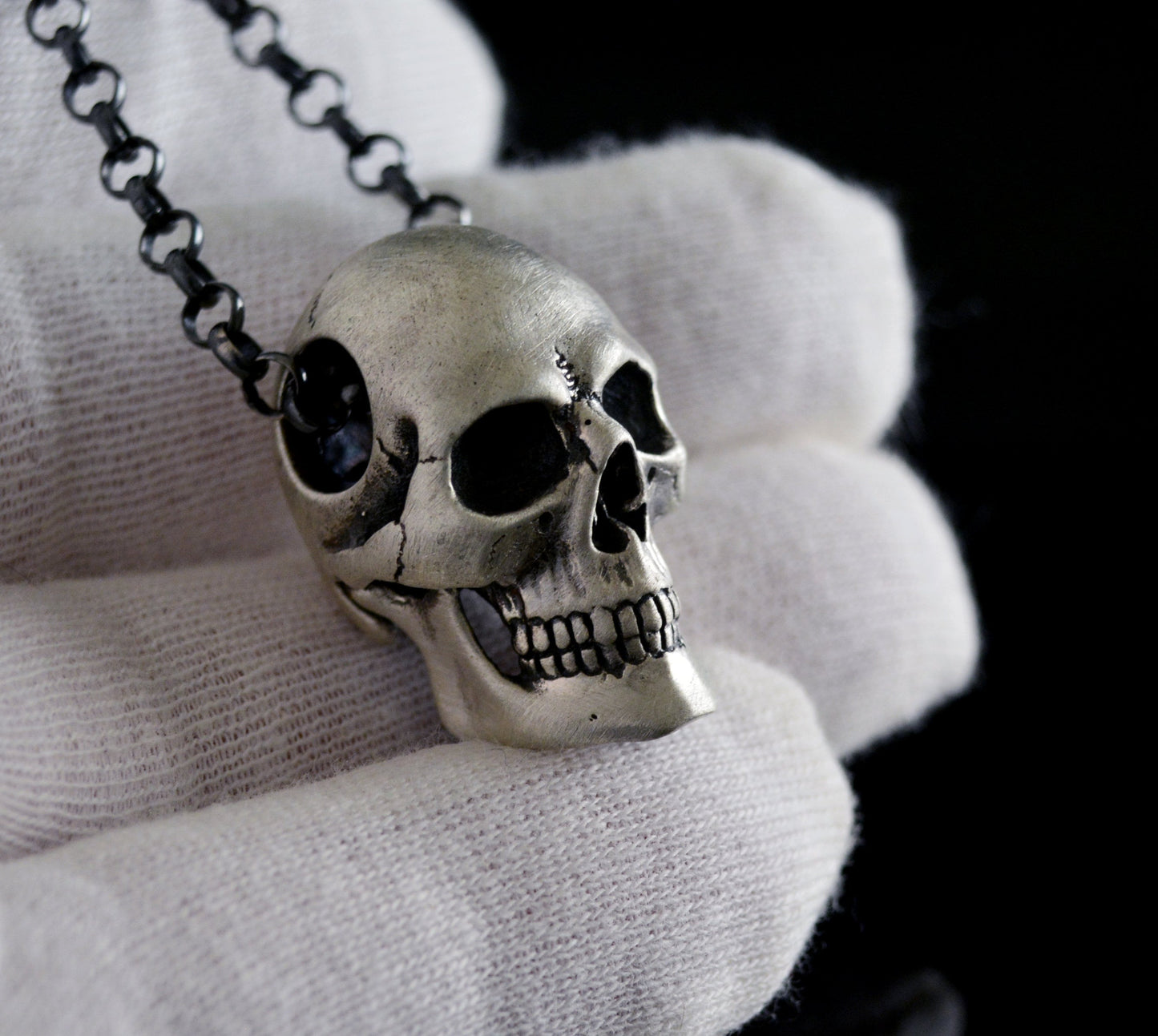 Colgante calavera completa realista de plata, Colgante Memento Mori, Calavera humana collar - D´Cast