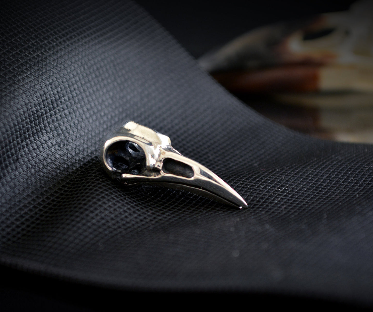 Silver Skull Raven Tie Pin, Solid Silver Viking Raven Brooch, Men's Brooch