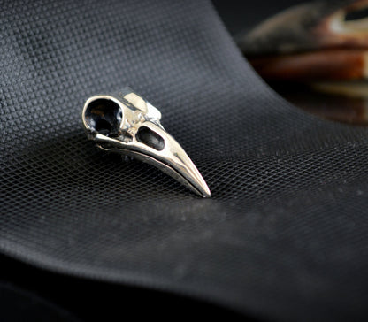 Silver Skull Raven Tie Pin, Solid Silver Viking Raven Brooch, Men's Brooch