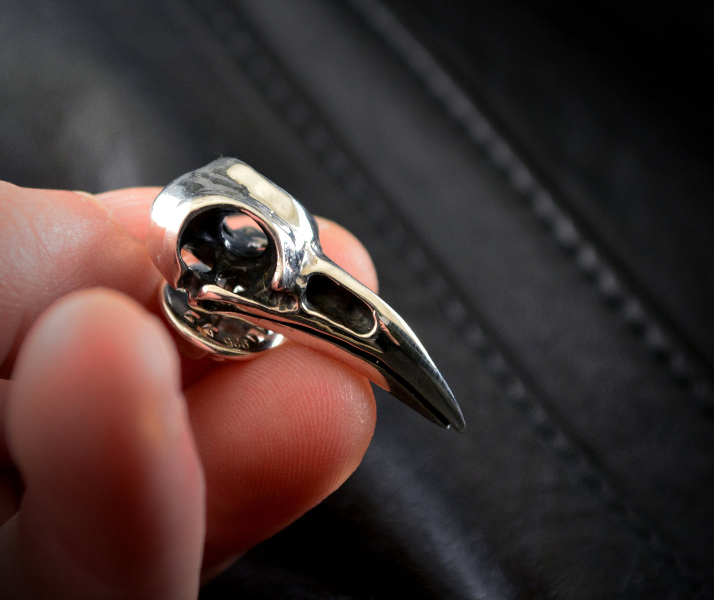 Silver Skull Raven Tie Pin, Solid Silver Viking Raven Brooch, Men's Brooch