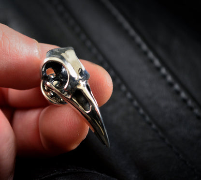 Silver Skull Raven Tie Pin, Solid Silver Viking Raven Brooch, Men's Brooch