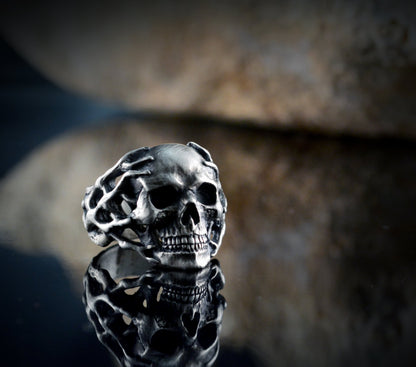 Anillo calavera plata 925 para mujer u hombre, Anillo  calavera con ramas de coral, Anillo artesanal, Anillo de plata para motero - D´Cast