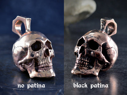 Gran colgante calavera hecho a mano en bronce, Colgante Memento mori - D´Cast